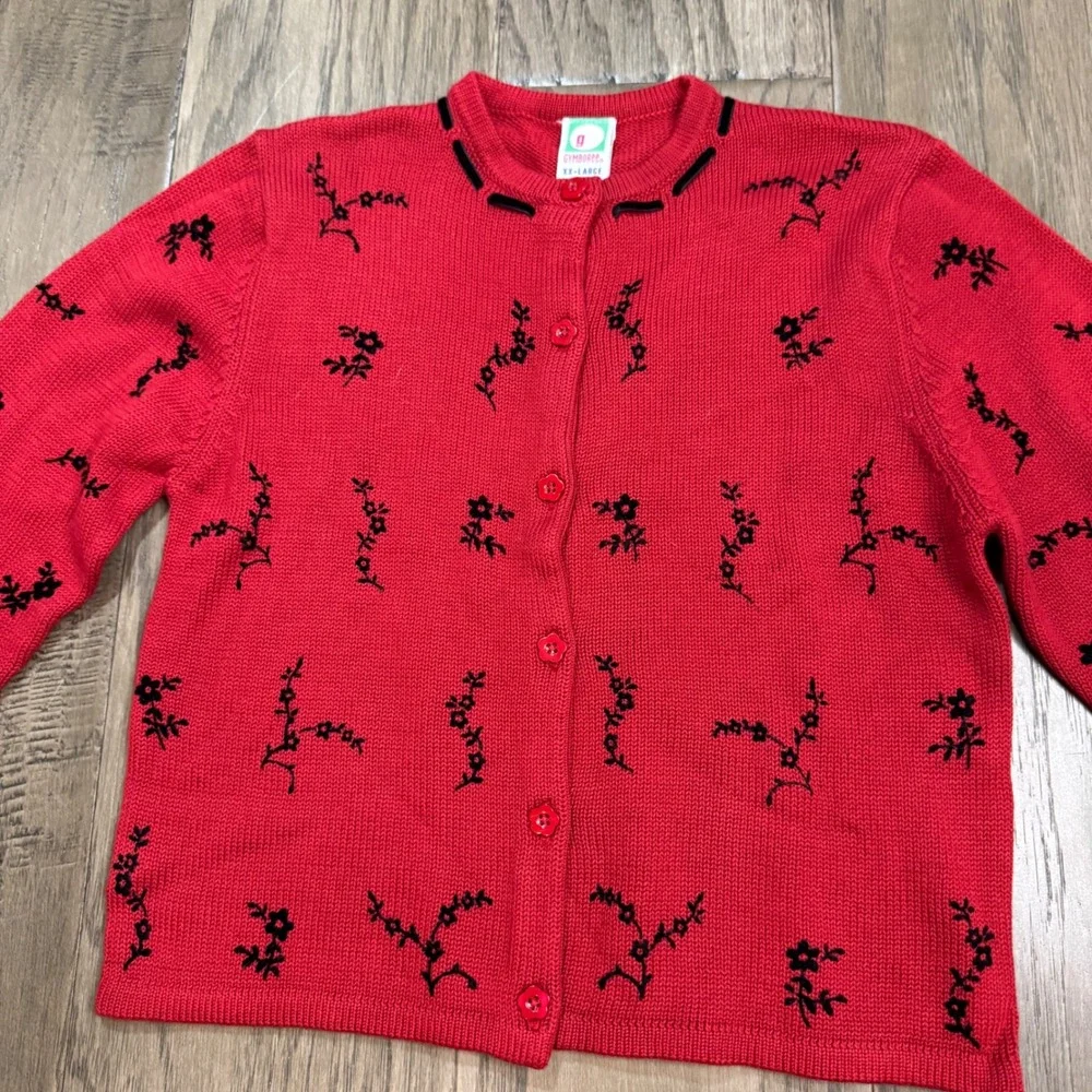 VNTG NWT Gymboree Girls Red Floral Embroidered Cardigan‎ Sweater  7 Years